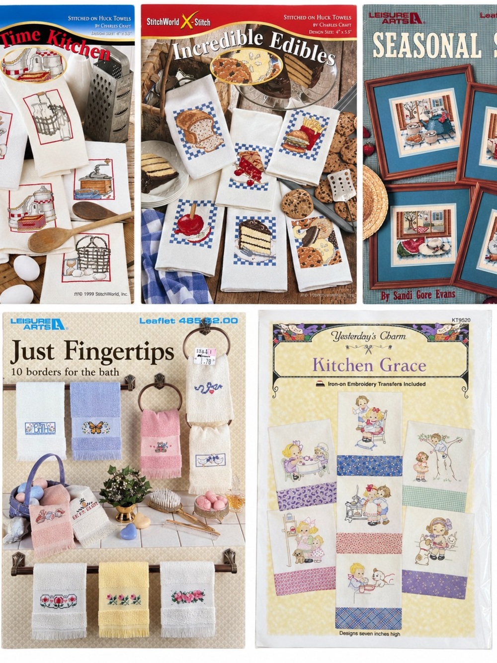 Cross Stitch Embroidery Pattern Lot 5 Kitchen Bath Towel Leisure Art StitchWorld